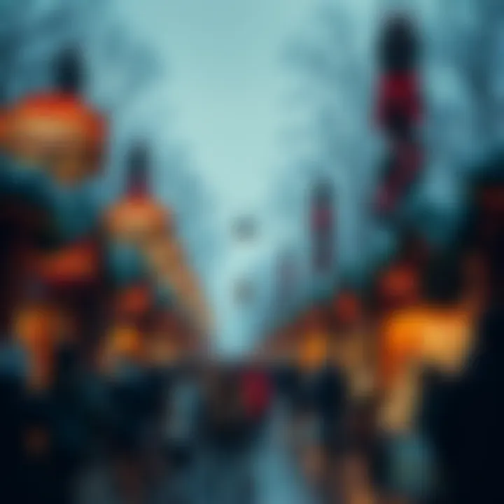 A festive Christmas market scene with signs showing significant price drops, attracting crowds of excited shoppers and investors.