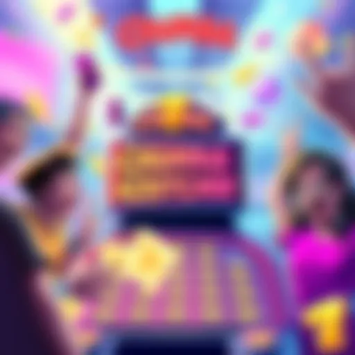 A vibrant illustration of the Chumba Casino Scratcher game, showcasing colorful scratch-off tickets and excited players ready to win prizes.