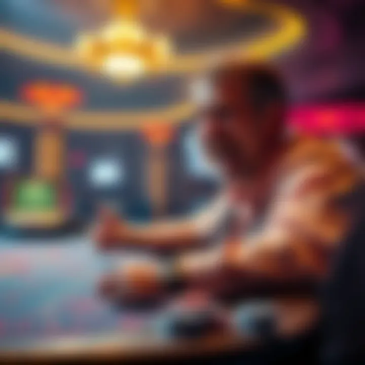 A gambler in Cincinnati celebrating a big win at a craps table, surrounded by colorful casino lights and chips.