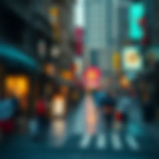 City Events and Changes A bustling city street with people engaged in various activities, showcasing significant urban changes and events.