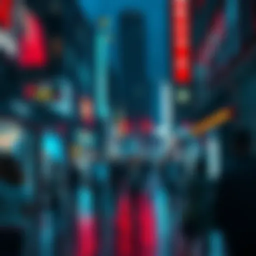 A busy city street where people are interacting and appearing safe, showcasing urban security measures
