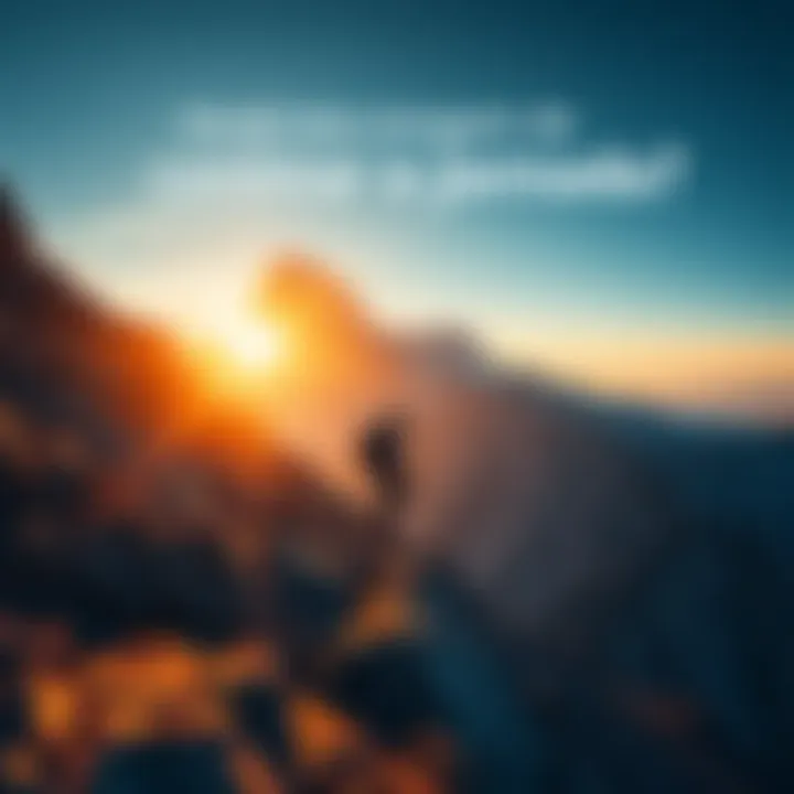 Person climbing a mountain A climber making their way up a steep mountain, showcasing determination and courage