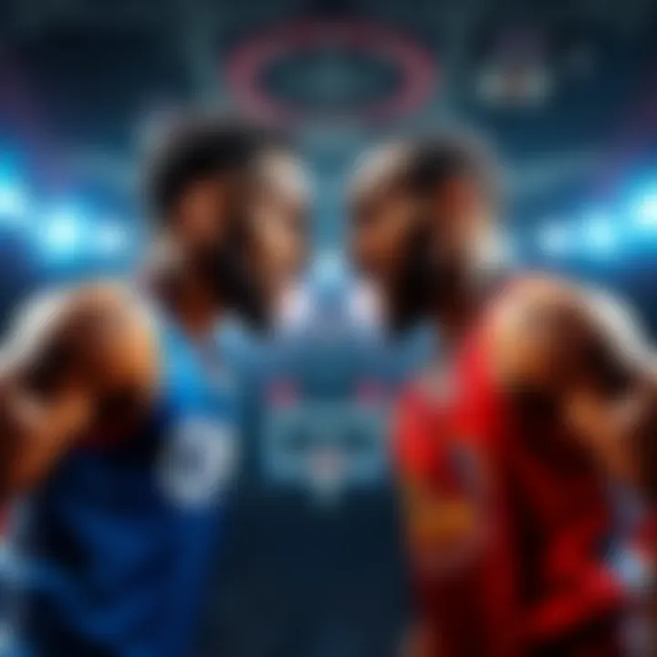 Basketball players from the Clippers and Warriors facing off during a game, showcasing intense competition and athleticism.