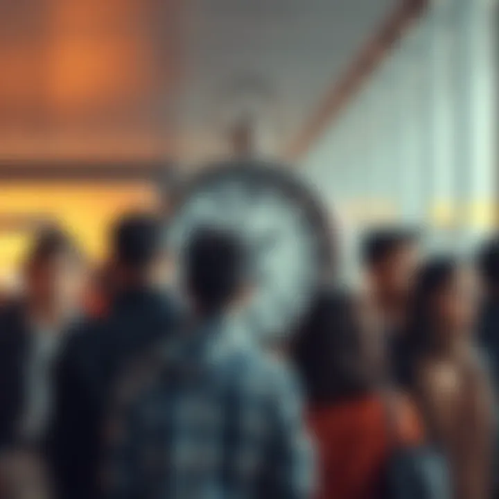A group of people standing together, looking at a clock with expressions of impatience as they wait for someone to arrive, illustrating the impact of delays on relationships.