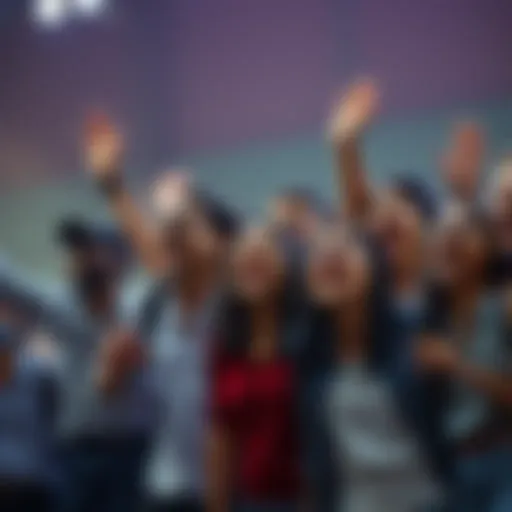 A group of diverse people celebrating together, showing joy and excitement as they approach an important goal.