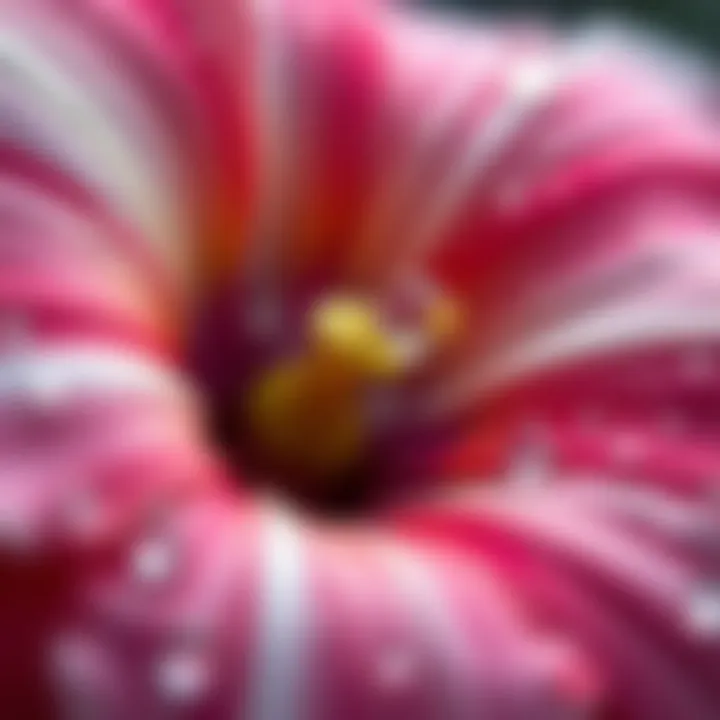 A detailed view of a vibrant flower petal with drops of dew, highlighting the beauty of small things in life