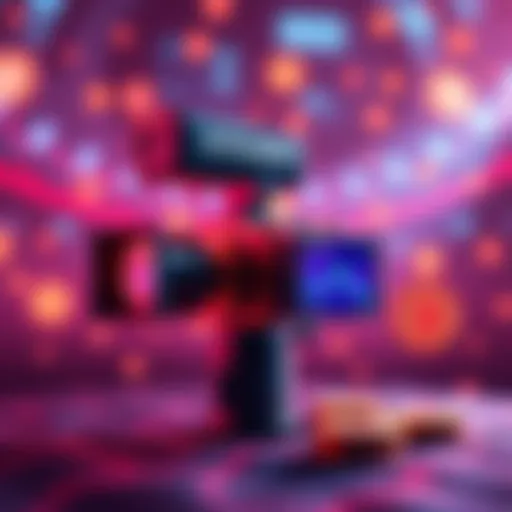 A graphic depicting a video camera and cryptocurrency symbols, promoting Cloudbet's AI video contest with a prize