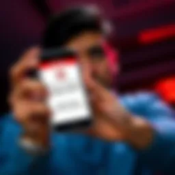 A worried person holding a smartphone with Club WPT logo, showing a warning message about financial issues
