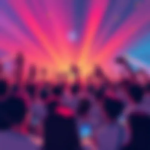 A vibrant depiction of people engaging with Cmonn on social media, showcasing excitement and connection.