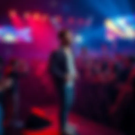 Cody Brown stands confidently on stage, engaging with fans at an entertainment event, showcasing his rising popularity.