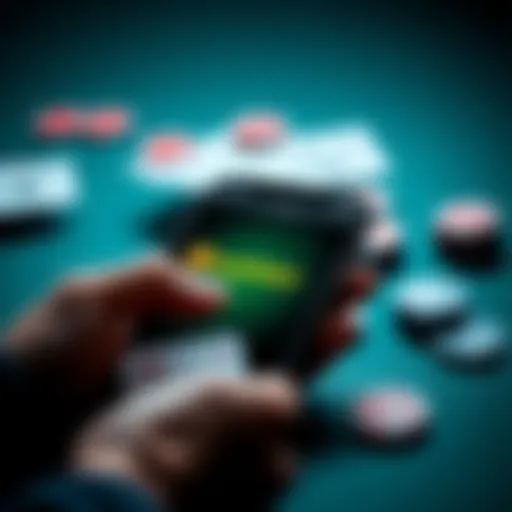 A smartphone displaying the CoinPoker app interface with poker cards and chips, symbolizing online betting.