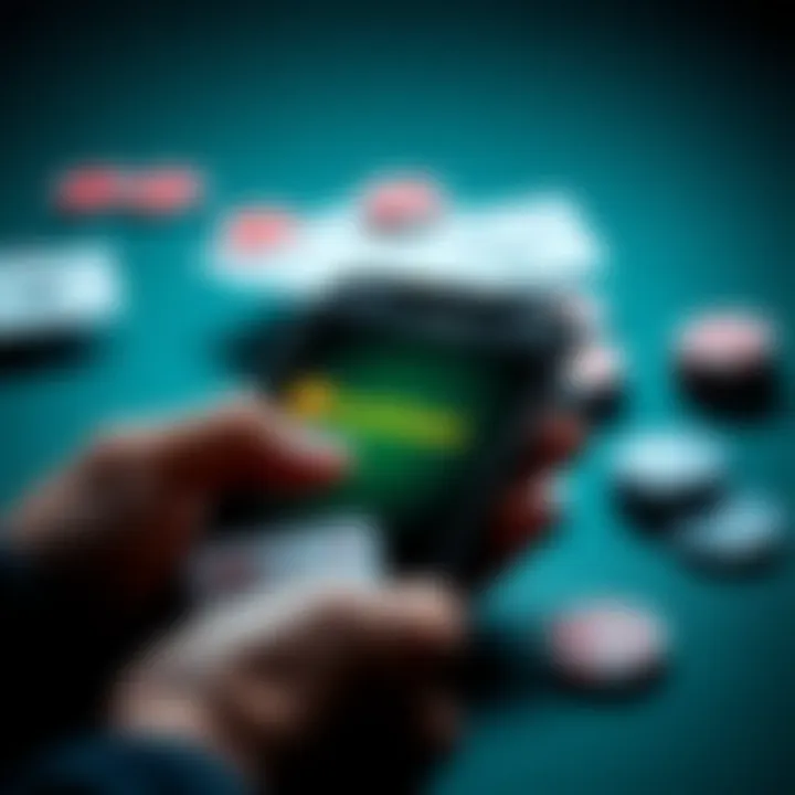 A smartphone displaying the CoinPoker app interface with poker cards and chips, symbolizing online betting.