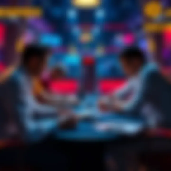 Players analyzing poker hands at a table after a RNG update, discussing the impact on winning rates.