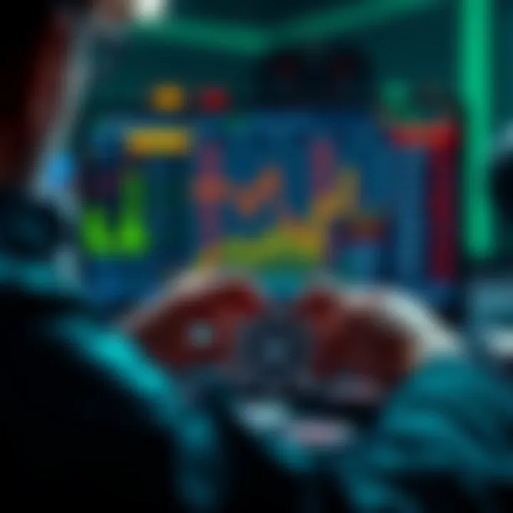 CoinPoker Gameplay A player analyzing statistics and poker hands on a digital interface while surrounded by cards and chips.