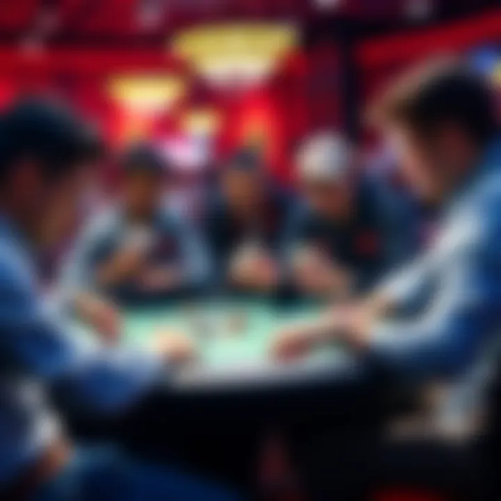 A group of professional poker players engaged in a game at a virtual Coinpoker table with focused expressions and cards in hand