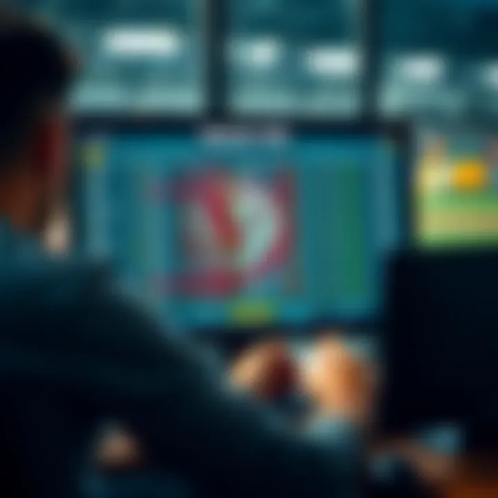 A person analyzing college baseball statistics on a computer with betting odds displayed on screen