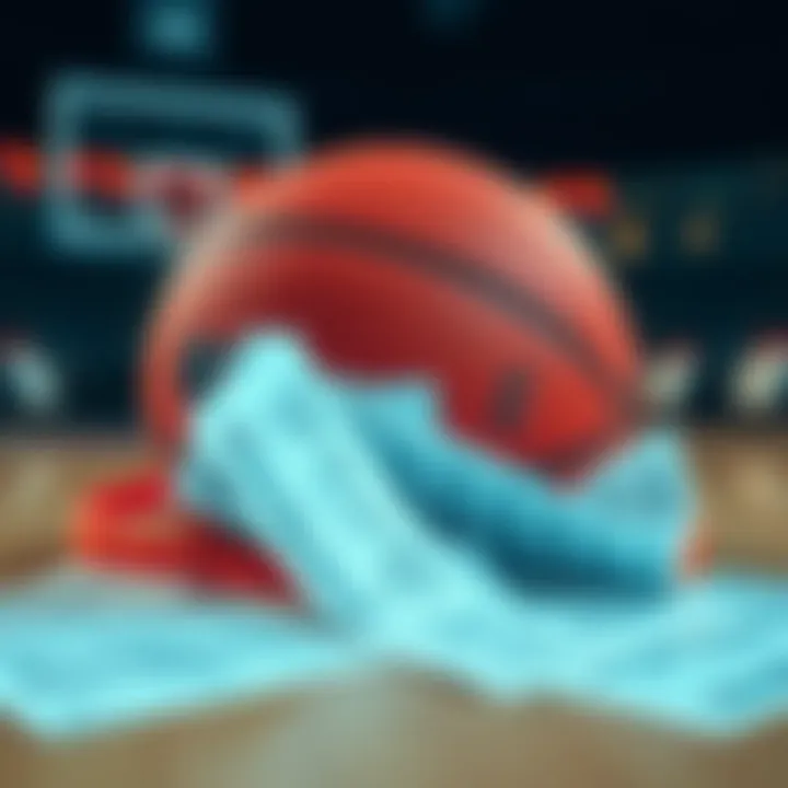 A basketball and betting slips on a table, symbolizing college basketball betting excitement.