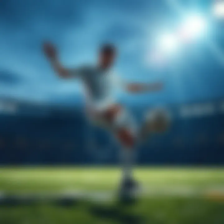 A football player kicking a ball on a university field during a game