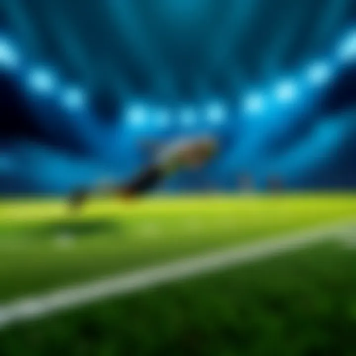 College Football Betting A football field with college teams playing and betting odds displayed on the side