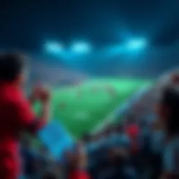 A college football game in action with fans cheering and betting slips in hand.