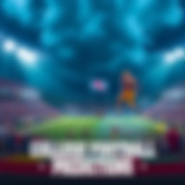 A vibrant scene of college football, showcasing players in action on the field during a game, surrounded by cheering fans and stadium lights.