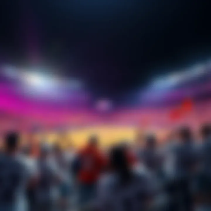 Fans cheer in the stands during a thrilling college football game, showcasing team jerseys and energized atmosphere.