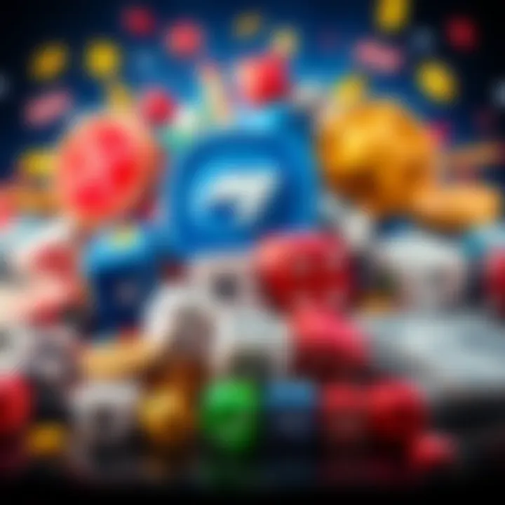 A vibrant arrangement of various game symbols, dice, and money representing high payout options in games