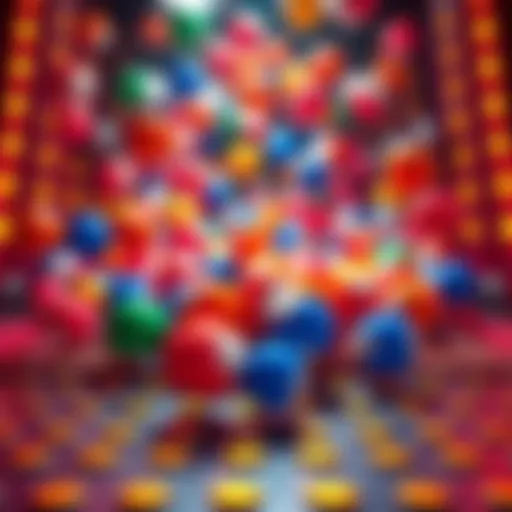 A collection of vibrant Plinko balls dropping into a board, showing potential winnings and excitement.