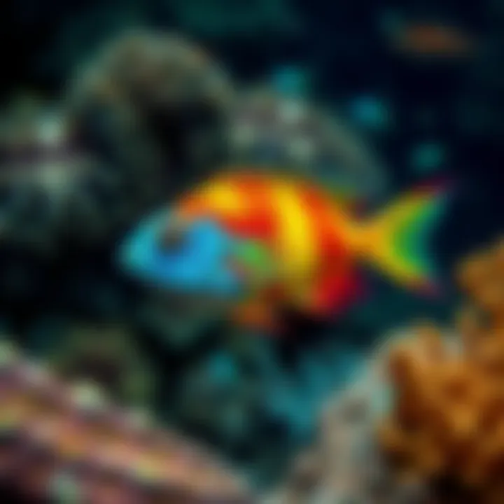 A vibrant fish swimming among coral reef, showcasing its unique features in a marine environment