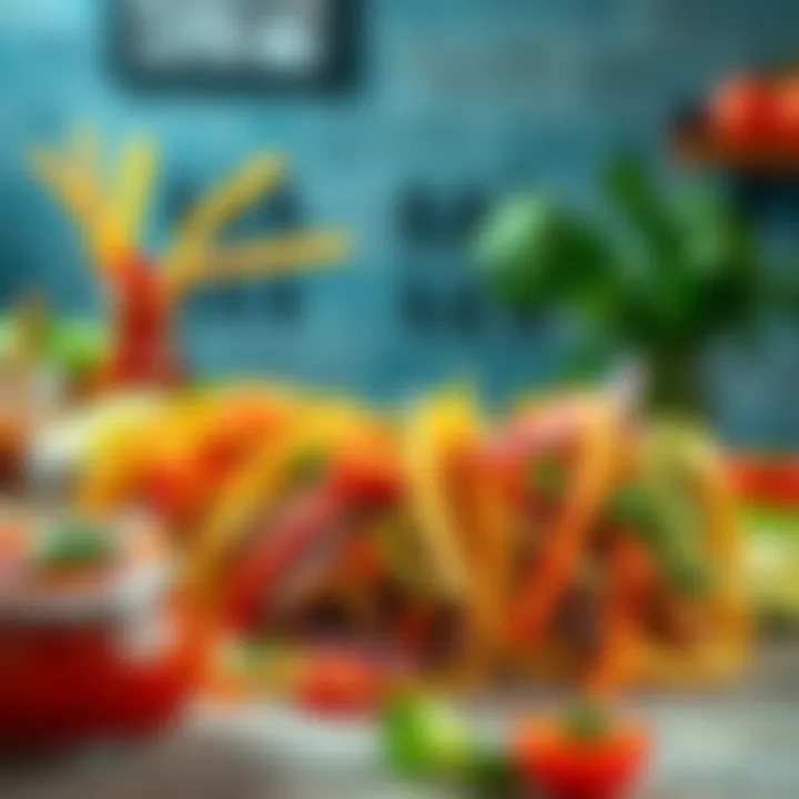 A table filled with various colorful tacos and condiments, showcasing their delicious appeal
