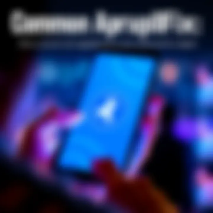 Person troubleshooting an app error on a smartphone with a wrench icon