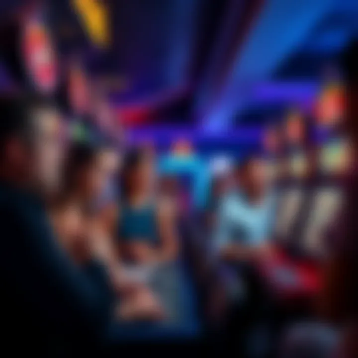 A group of people at a casino, some anxiously watching slot machines while others place bets with worried expressions, illustrating common irrational betting behaviors.