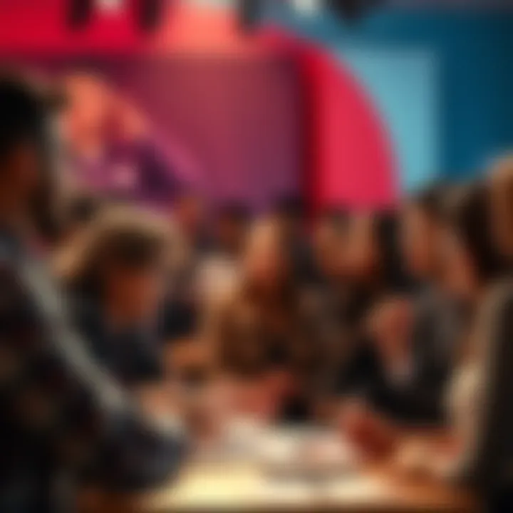 A group of diverse people sharing opinions in a lively discussion about current topics on a forum.