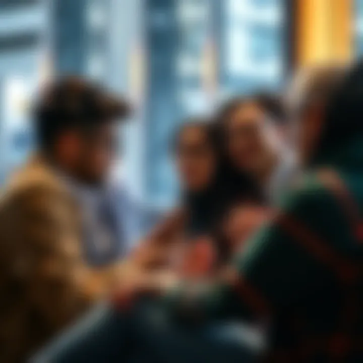 A group of diverse people discussing questions and sharing ideas in an online forum setting.