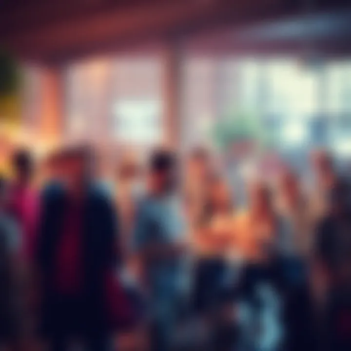 A vibrant community scene with people interacting and sharing ideas