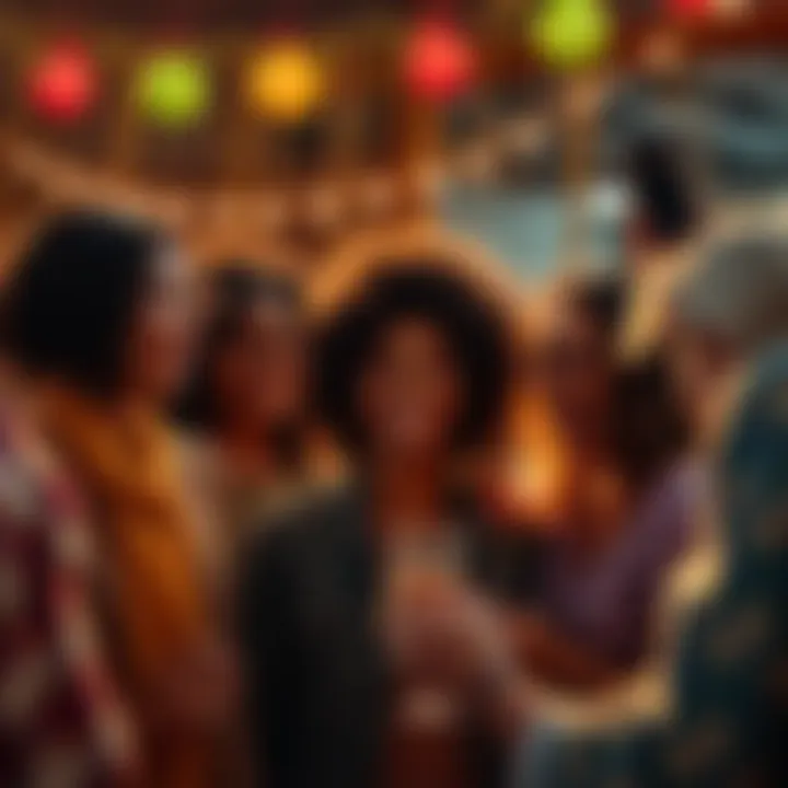 A group of diverse people celebrating together, emphasizing unity and meaningful discussions, with smiles and a festive atmosphere.