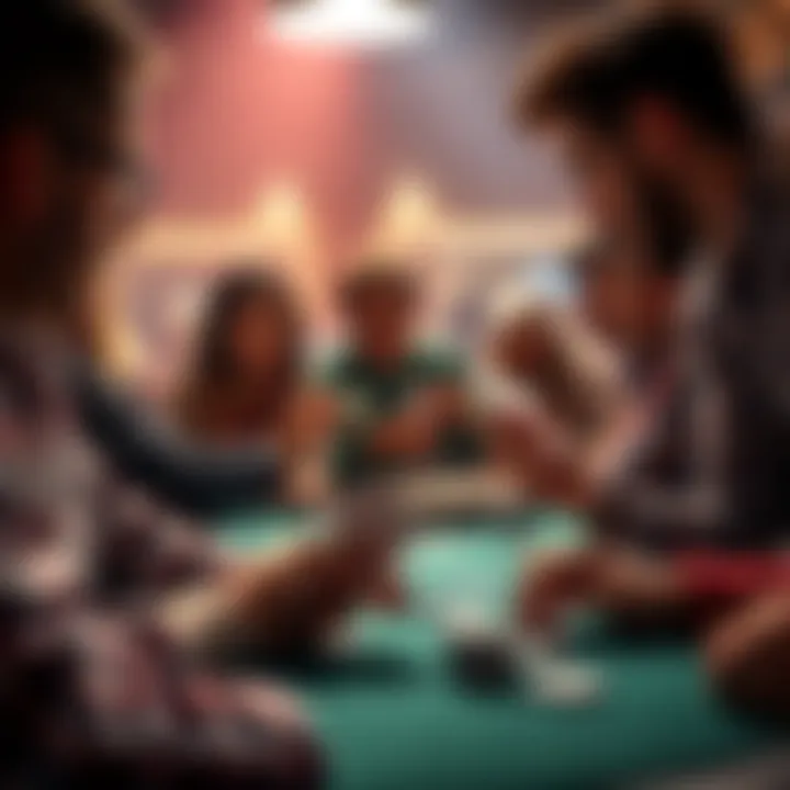 Group of people discussing poker strategies with cards in hand