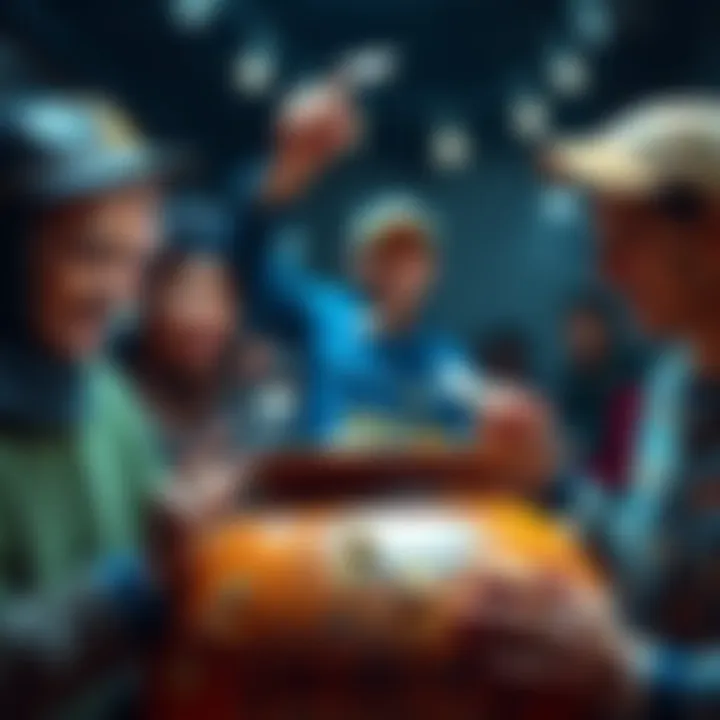 A group of diverse people contributing money into a communal pot, indicating collaboration and support for each other.