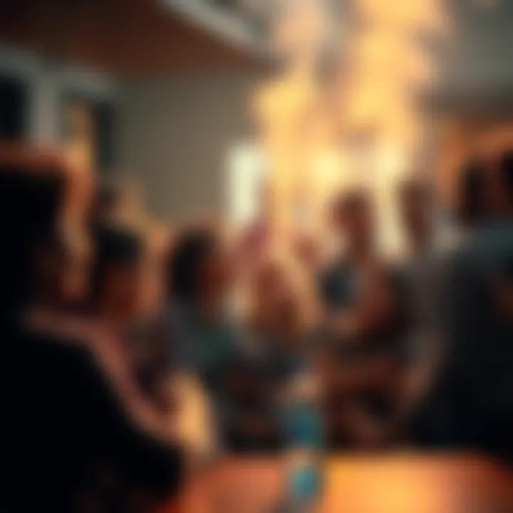 A diverse group of people discussing animatedly about a surprising phenomenon in a community setting.