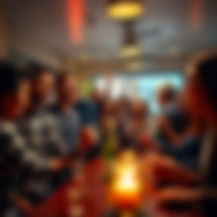 A group of people celebrating their success in a community setting with smiles and excitement