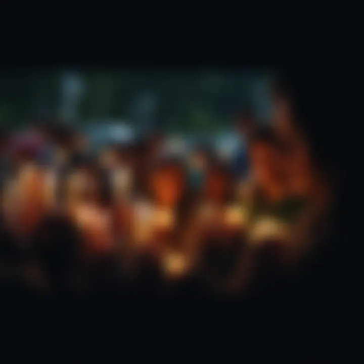 A community gathering holding candles in memory of recent violence victims, showing somber faces and a united front.