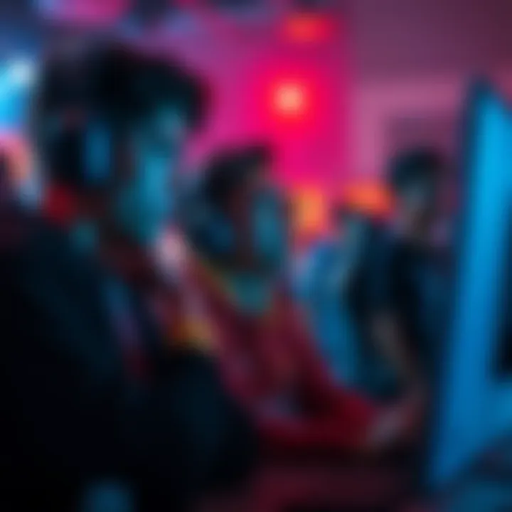 A group of gamers looking worried while watching one player celebrating a win, highlighting the stress of competition.