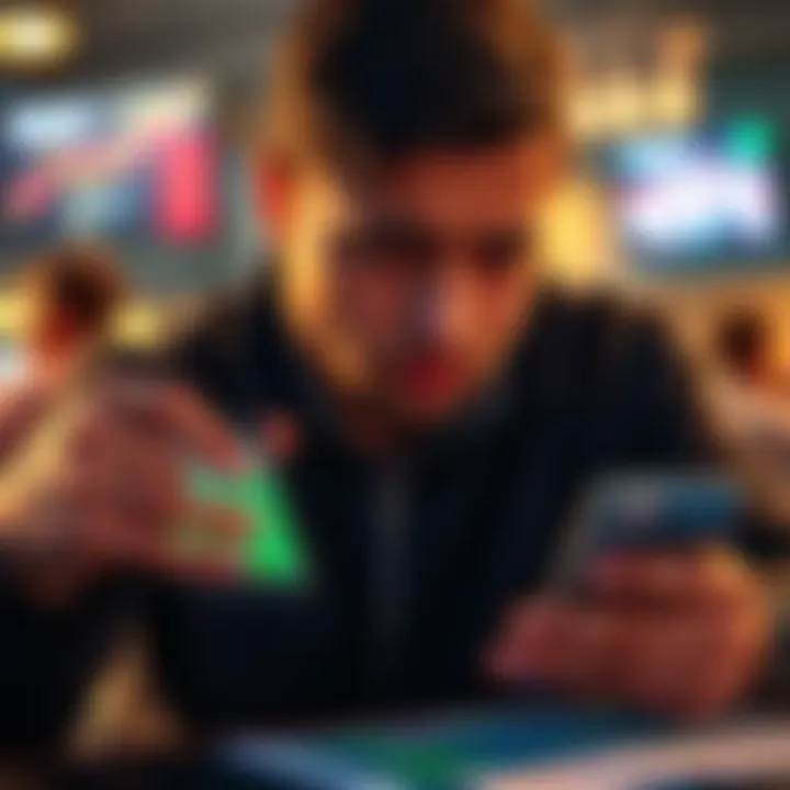 A worried person looking at betting odds on a phone, showing frustration over a sports bet.