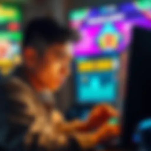 A worried player looking at a computer screen with online casino graphics, expressing frustration over withdrawal delays.