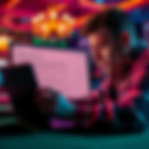 A worried person looking at online casino terms and conditions on a laptop screen, highlighting the complexity and distrust in online gambling