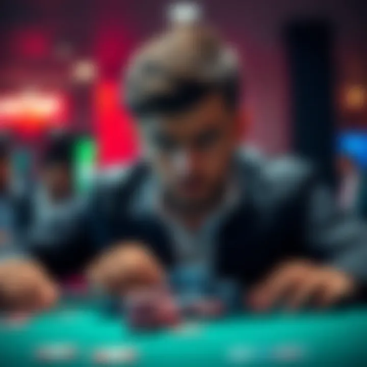 A worried poker player looking at their chips after a loss in a PLO game