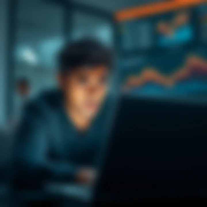 Concerns about weekly earnings Person looking worried while checking financial stats on a laptop