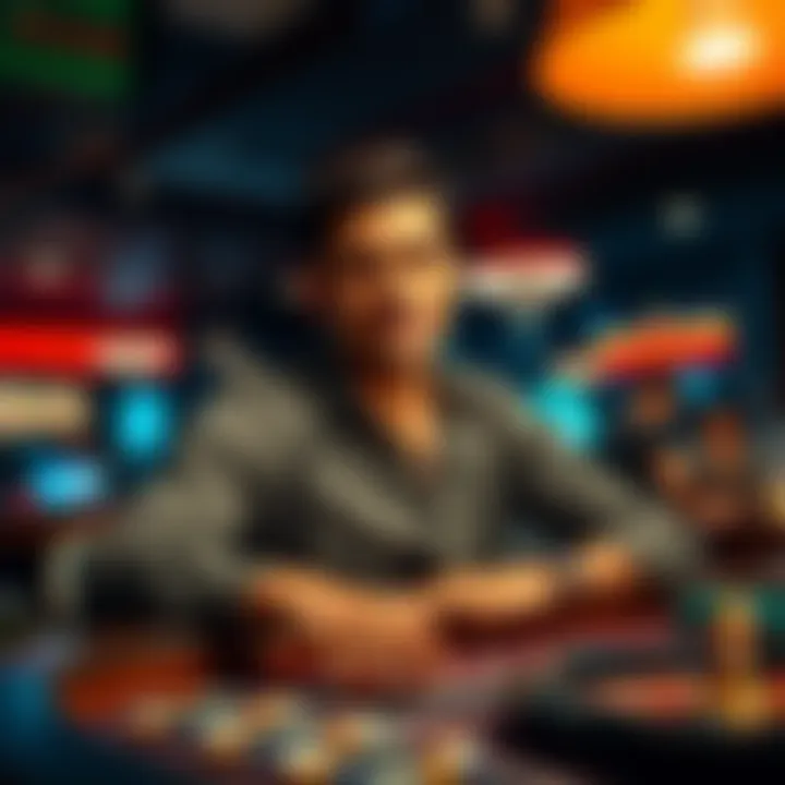 A confident individual at a betting table, showing determination and focus while placing bets, surrounded by a lively atmosphere.