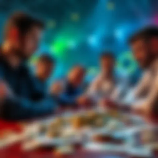 People discussing confident betting choices and bonus impacts at a table, with money on the surface