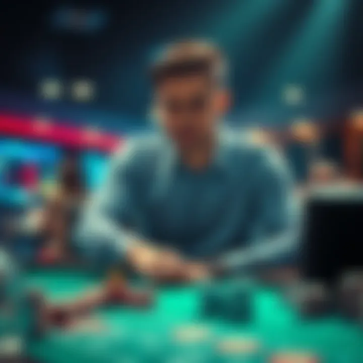 A person confidently placing a bet at a gaming table with focus and excitement